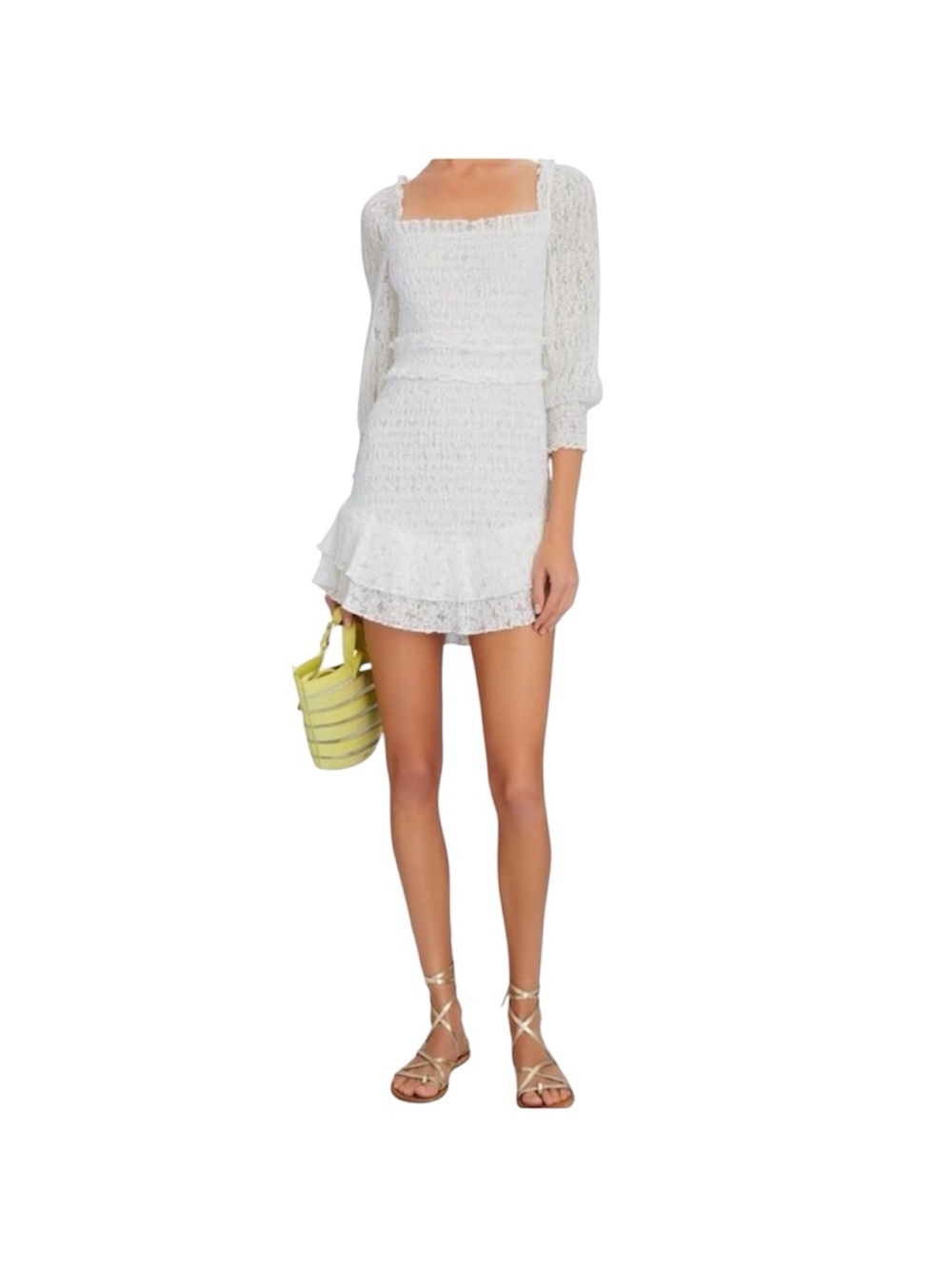 SAYLOR Gal lace ruffled ivory smocked dress - small